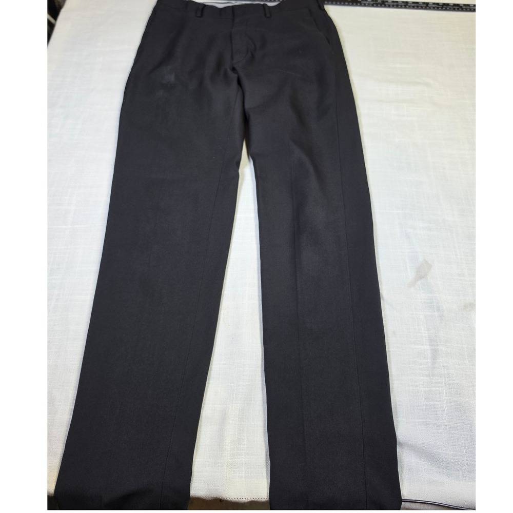 Haggar Mens Slim Fit Dress Pants Black Flat Front Trousers 30x32 HD80928 001